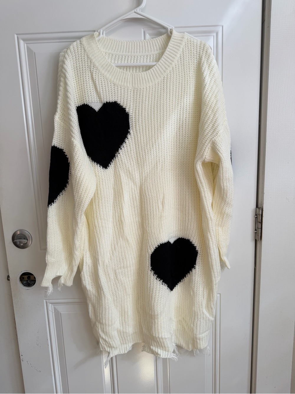 SHEIN Cream Sweater Dress with Black Heart Motifs
